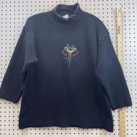 Vintage Mondi Sports Sweater Navy W/emblem Sz 38 Large Mock Neck Classy Nautical - Picture 1 of 4